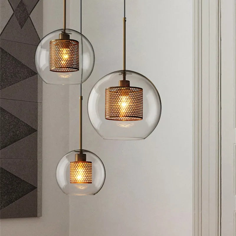 Arisha Golden Pendant Light, /Glass, Globe/Cylindric - Neutral Decor