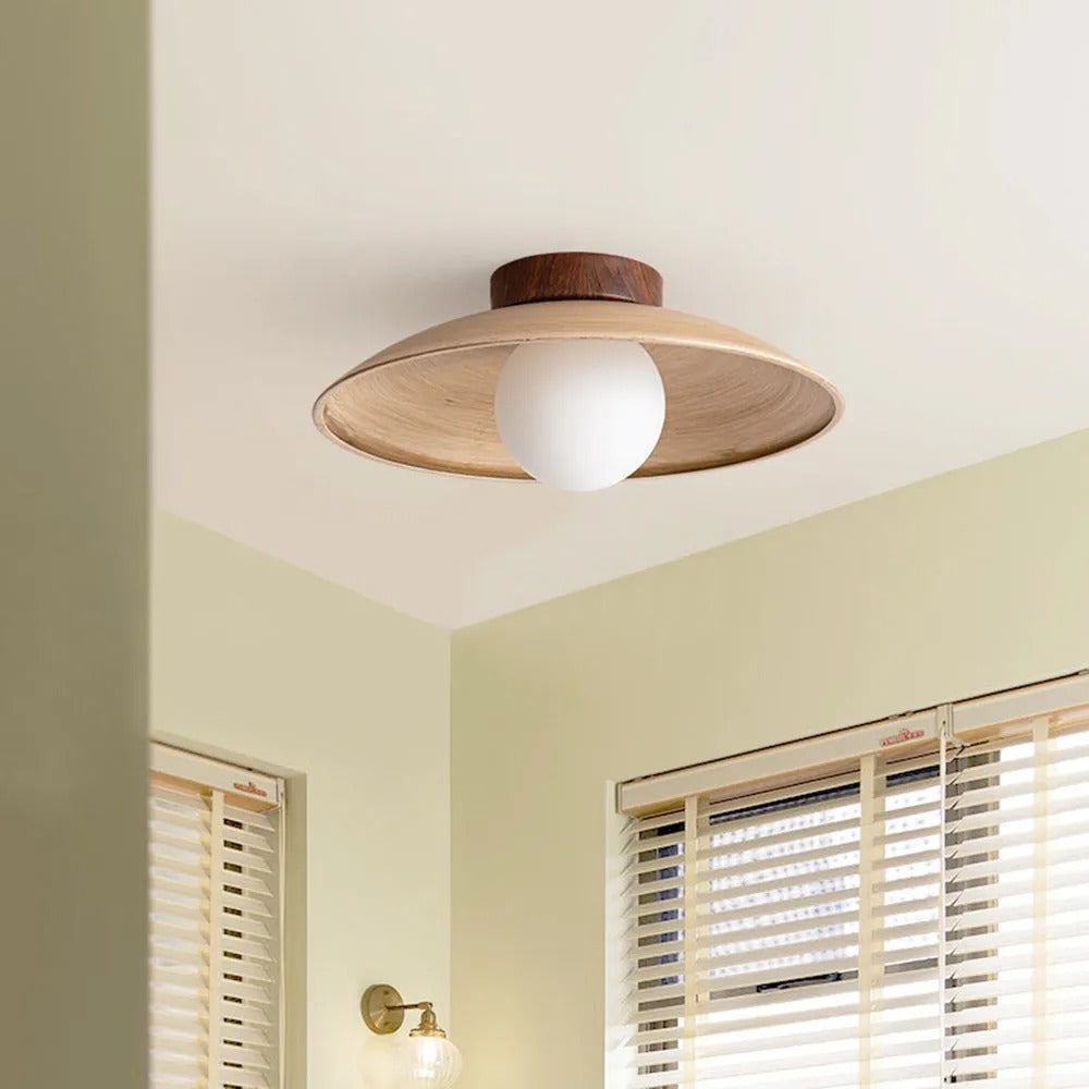 Muto Vintage Flush Mount Ceiling Light Wood Glass Bar Hotels - Neutral Decor