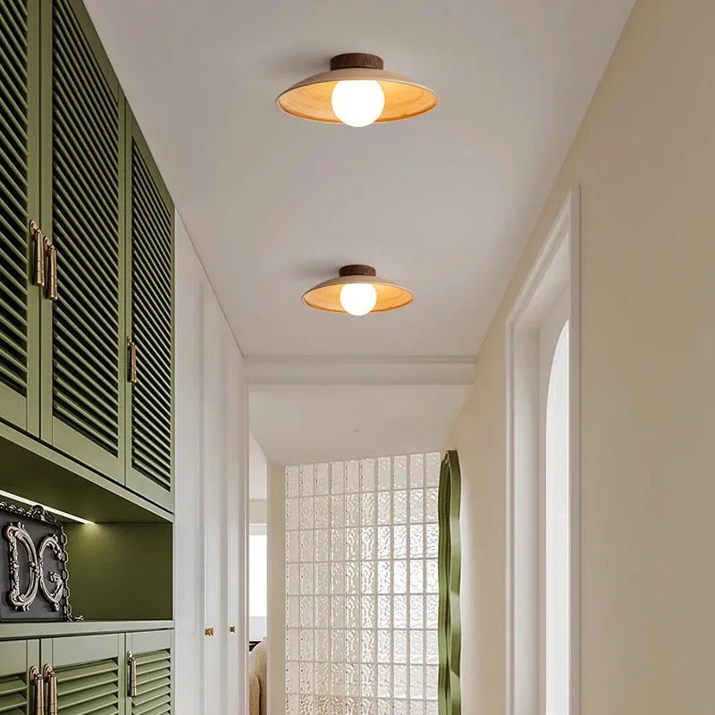 Muto Vintage Flush Mount Ceiling Light Wood Glass Bar Hotels - Neutral Decor
