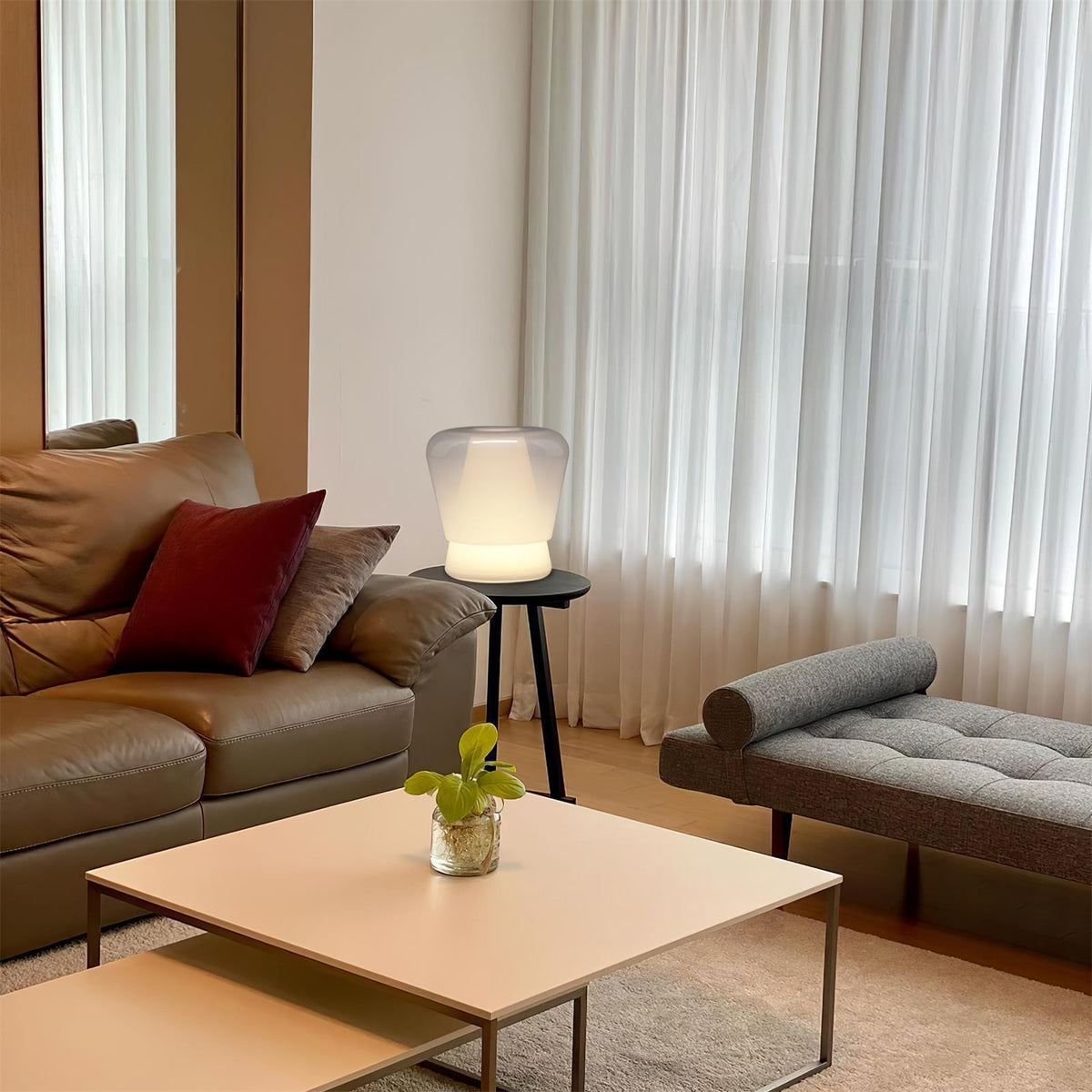Aurnoril Smoky Glass Table Lamp