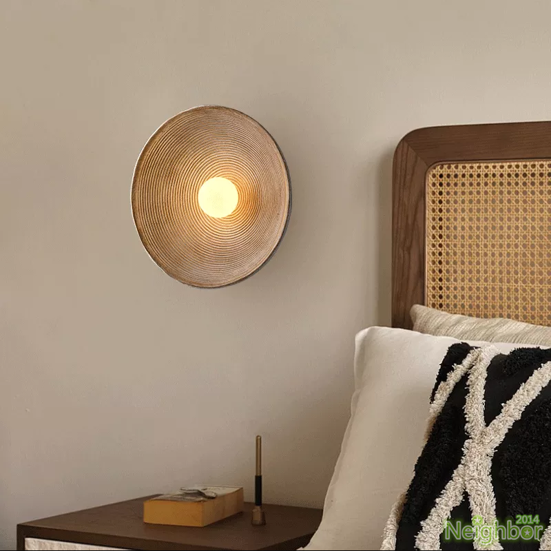 Aria Modern Round Indoor Wall Lamp Wood Bedroom Living Room - Neutral Decor