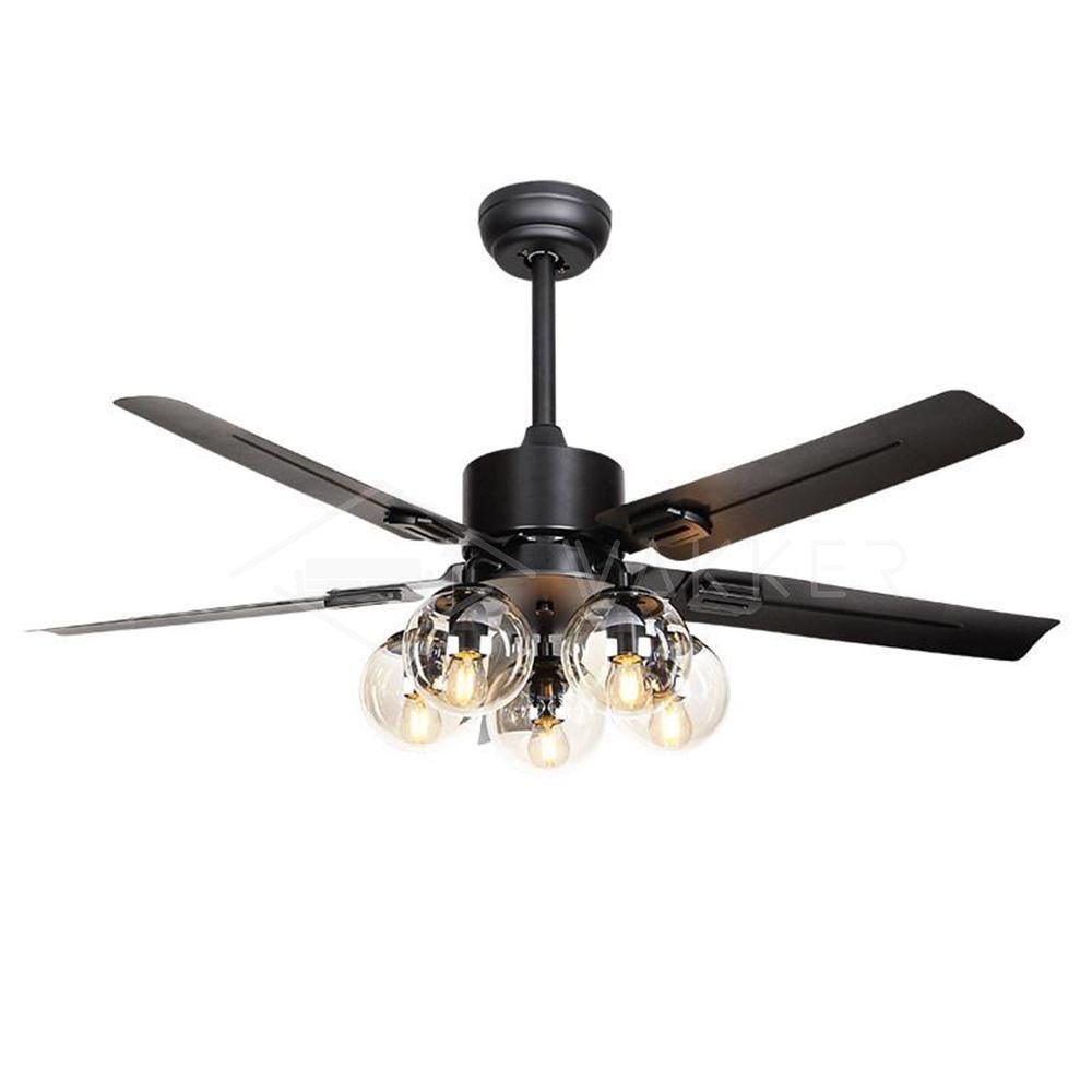 Zazoren Vintage Black Glass Ceiling Fan Light